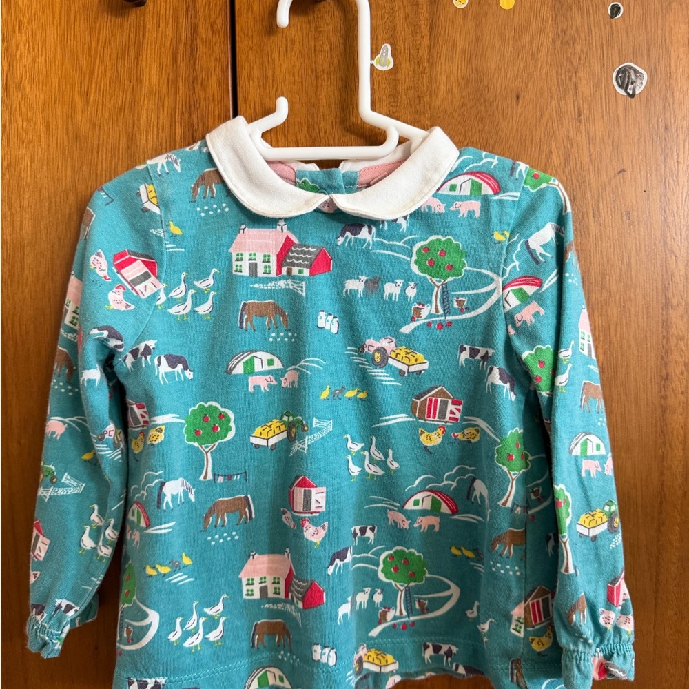 Mini Boden Teal Long Sleeve Shirt with Farm Print